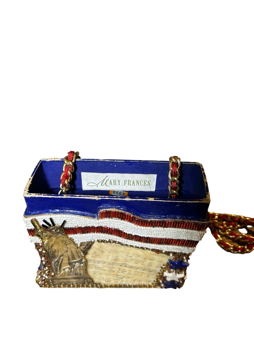 Mary Frances Red/White/Blue Americana Beaded Statue of Liberty Crossbody Bag - Picture 13 of 16